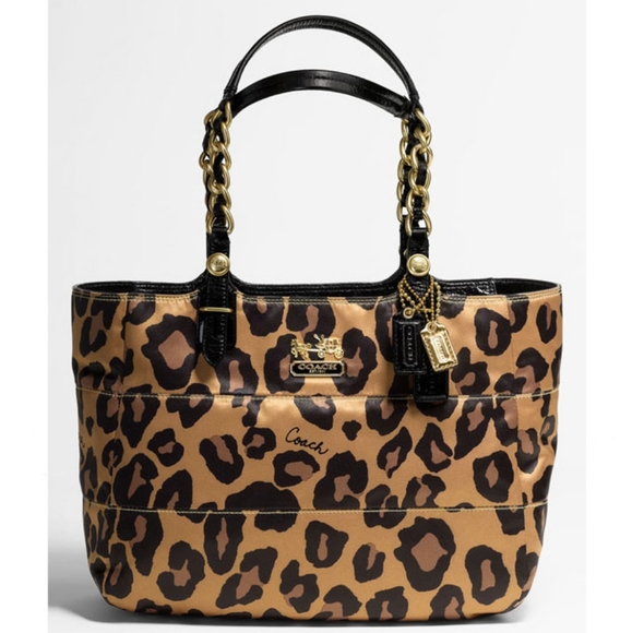 Coach Handbags - 🖤 Coach Madison Ocelot Leopard Cheetah Nylon Metallic Gold Black Tote Bag
